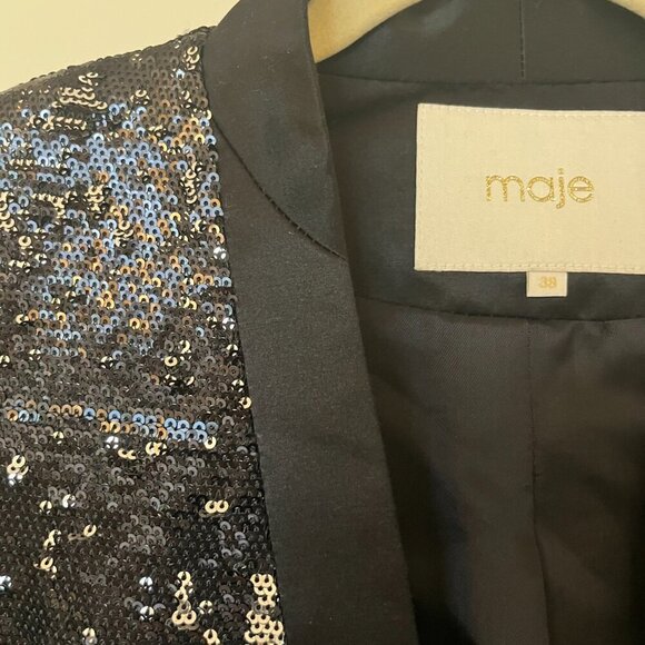 Maje Sequin Black Blazer Sz 38 - Picture 5 of 7